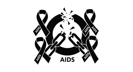 World AIDS Day Broken Chain Symbol Black & White Vector Set