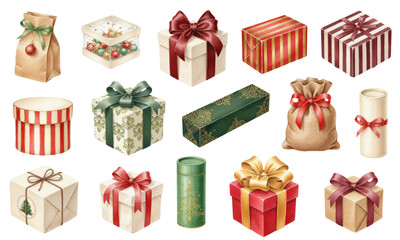 Watercolor Christmas Gift Boxes And Presents Collection