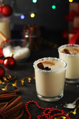 Two glasses with traditional Puerto Rico cocktail Coquito	