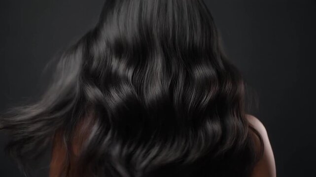 the long and beautiful lush black hair of a woman