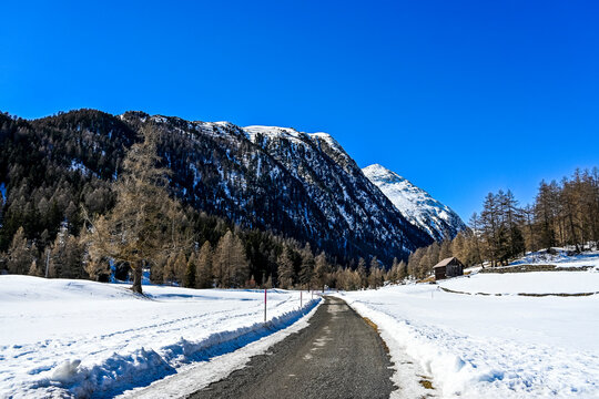 Bever, Val Bever, Winterwanderweg, Winterlandschaft, Wintersport, Oberengadin, Beverin, Fluss, Zugfahrt, Beverinbach, Langlauf, Langlaufloipe, Alpen, Arvenwald, Winter, Graub&uuml;nden, Schweiz