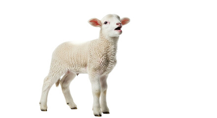 A fluffy white lamb bleats sweetly under the quiet moonlight calling for its mother with soft on transparent background