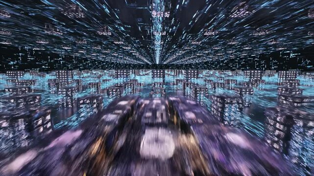 Urban landscapes of technology and innovation shine bright with towering buildings, vibrant lights, and kinetic energy, embodying big ideas and forward thinking, perfect for corporate branding.