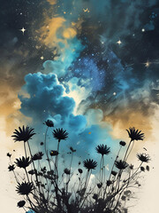 flowers silhouettes and sky