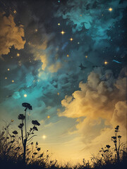 silhouette of flowers in a savanna 