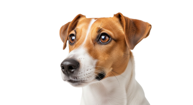 Captivating Jack Russell Terrier gazing intently with intelligent eyes and its distinctive on transparent background