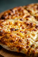 cheese pizza closeup with melted golden crust