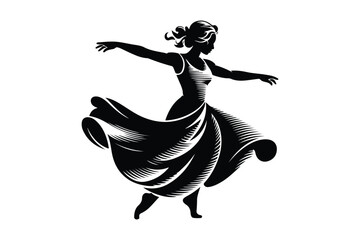 Silhouette of a woman in a flowing dress dancing joyfully