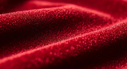 Deep Red Velveteen Textile Background with Textured Folds
An intensely coloured, close-up image of deep crimson or ruby red velvet fabric. The soft, plush texture catches the light
