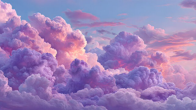 Abstract fantasy landscape purple Cumulus clouds aesthetic background