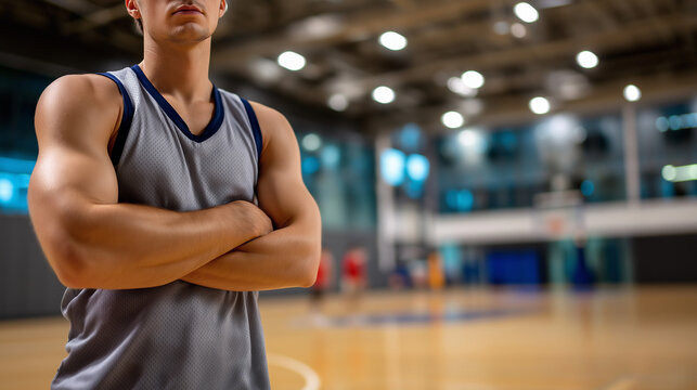 Defocused upper body while sharp detailed lower athletic form and court position remain in clear focus, with copy space