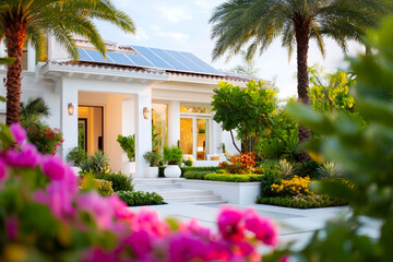 Fototapeta premium Ultra realistic Modern Solar Panels Installed on a Fort Lauderdale Florida Home Under an Overcast Sky