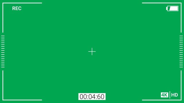 Camera HUD recording overlay animation on green screen. 4K animated camera recording effect for video editing, screen recording overlays, and motion graphics.