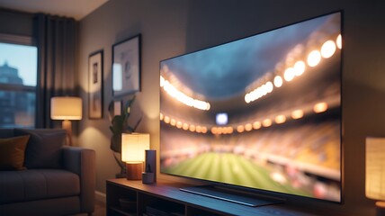living room with television showing a football game