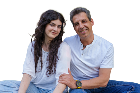 Father and daughter smiling together transparent background