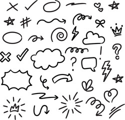 hand drawn sketch elements bundle, abstract hand drawn elements set, Various crayon drawn elements for hand drawn diagrams and journaling