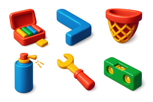 Billiards Maintenance Icons. 3D icon set of billiards maintenance tools: felt repair kit, rail cushion, pocket liner, cloth
