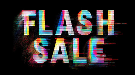 Dynamic "Flash Sale" Text Displayed with Distorted, Colorful Pixelation Effect