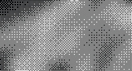 Modern abstract black and white dither pattern background with circular dot texture creating a digital or retro screen printing effect for graphic design vector illustration