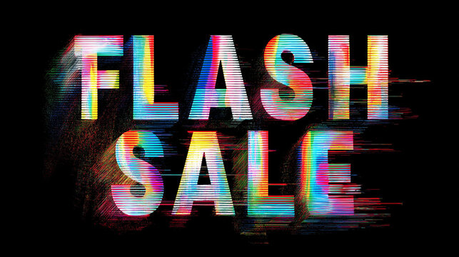Dynamic "Flash Sale" Text Displayed with Distorted, Colorful Pixelation Effect