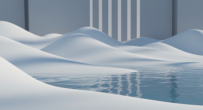 Minimalist Landscape with Water and Snow or Sand Dunes Tranquil Scene - Powered by Adobe