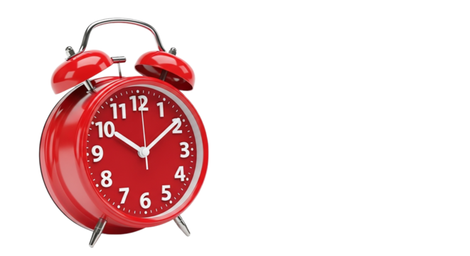 Catching Up to Time A Vibrant Red Alarm Clock Ticking Away Against the Stillness of Night on transparent background