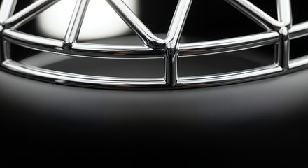 Close-up of a metallic grid structure against a dark background, showcasing intricate design and reflective surfaces.