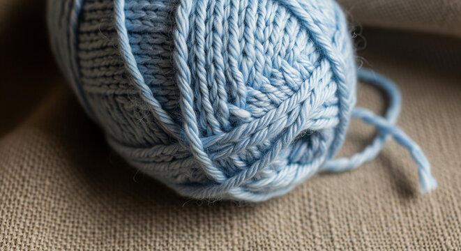 Ball of soft light blue knitted wool yarn for crafting.
A detailed, close-up shot of a neatly wound ball of soft, light blue knitted wool or acrylic yarn resting on a textured - Powered by Adobe