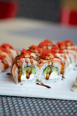 Sushi Rolls with Red Caviar.