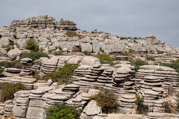 Limestone rocks stacked on top of each other at El Torcal de Antequera Sapin