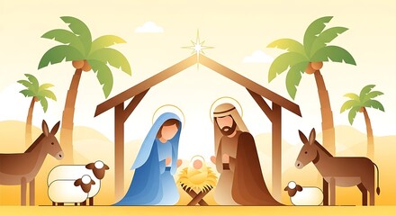 Christmas Nativity Scene: A depiction of the nativity scene, capturing the sacred family in a stable and evoking a sense of reverence and reflection.