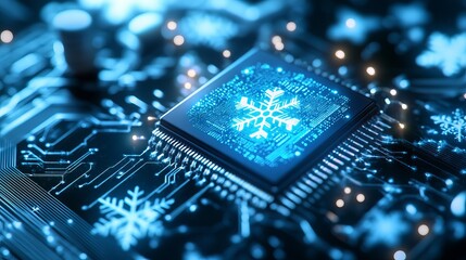 Stunning futuristic blue technology background with snowflake design for winter promotions, cybersecurity, or holiday tech gifts