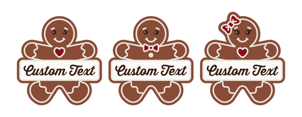 Gingerbread set split name frame for Christmas personalization &ndash; Boy Girl Ginger Cookie characters