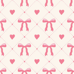 Coquette Bow Seamless Vector Pattern Girly Preppy Farmhouse Fabric Print Feminine Valentines Day
