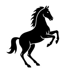 Horse silhouette, side view. Isolated black flat element of rearing, jumping, trotting, horse on white background. Vector icon, logo, illustration.
