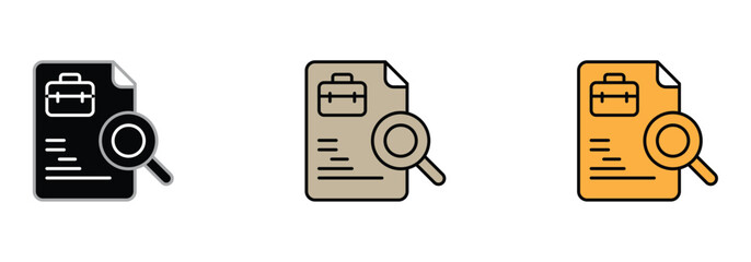 Job search icon set, resume review with magnifying glass for career opportunity, employment, and business recruitment in a modern design