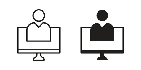Online meeting icon illustration, thin line vector, web design sign,