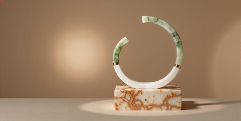 Decorative sculpture made of jade and marble on a neutral background  with copy space