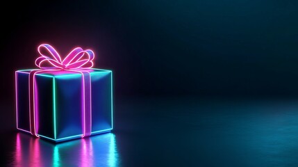 Modern neon gift box with glowing pink ribbon, perfect for birthday celebrations, holidays, and special events, festive surprise for your loved ones