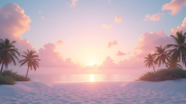 sunset background with a serene sky featuring soft and blurred pastel-colored clouds in shades of pale pink, baby blue, and lavender, gently blending into a warm gradient that stretches across the hor