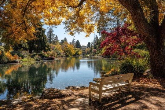 Autumn Splendor at UC Davis Arboretum: A Vibrant Display of Yellow and Red Reflections on the Lake