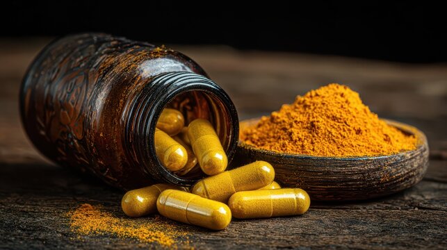 Close-Up of Berberine Capsules in Yellow Bottle: Ancient Supplement for Natural Insulin and Diabetes Support