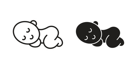 Sleeping baby icon illustration, thin line vector, web design sign,