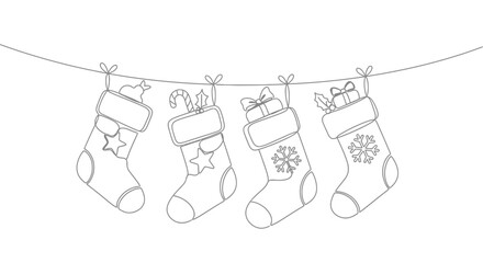 Festive Holiday Cheer: A Collection of Christmas Stockings Hanging in a Line