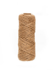 A natural brown jute twine spool on a white background, perfect for craft, rustic decor, and packaging themes.