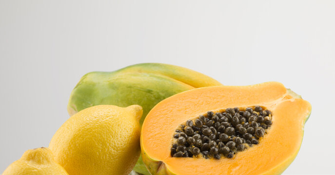 Still life of papaya and lemon