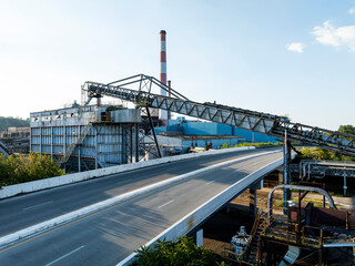 Disused Raw Material Conveyor over US 23 - Closed & Abandoned Paper Mill at Late Evening / Sunset - Chillicothe, Ohio