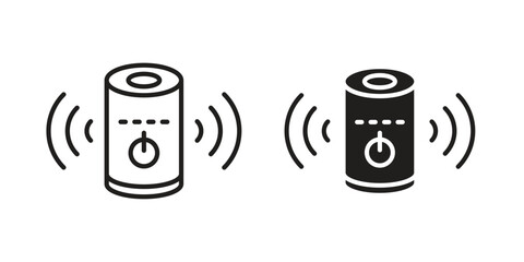 Smart speaker icon illustration, thin line vector, web design sign,