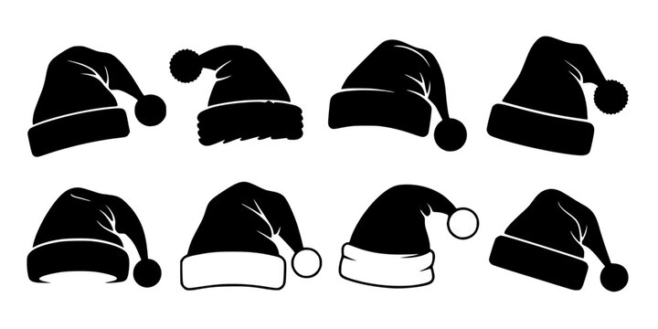 Silhouette of santa claus hat, Christmas santa claus hat vector set
