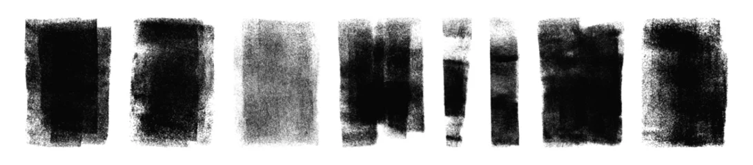 Selbstklebende Fototapeten Sportgeschäft Set of grunge rolled ink stamp textures handmade with brayer. Letterpress vintage rough irregular rectangle vertical backgrounds Linocut relief printing shapes vector illustration transparent backdrop  © ugguggu
